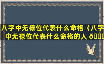八字中无禄位代表什么命格（八字中无禄位代表什么命格的人 🐈 ）